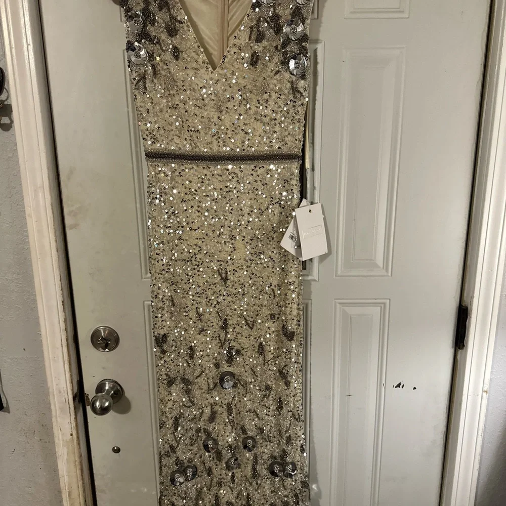 Mac Duggal Silver Sequin Beaded Fitted Prom Dress - Picture 5 of 11